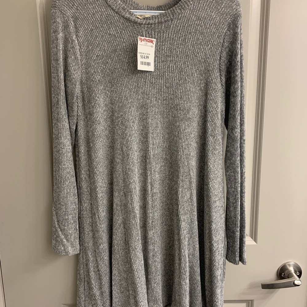 Flowy charcoal gray sweater dress